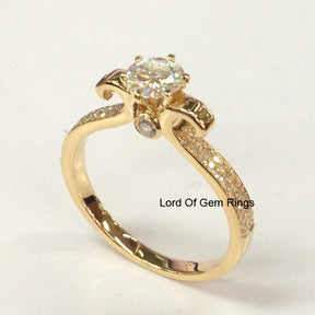 Round Moissanite Engagement Ring Pave Diamond Wedding 14K Yellow Gold 5mm - Lord of Gem Rings - 3