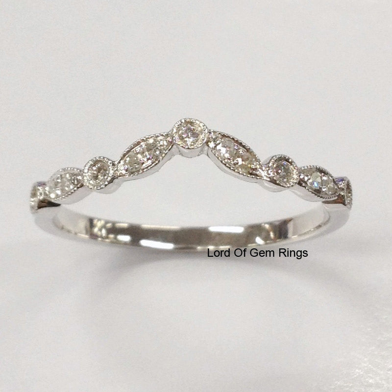 Wedding Matching Band Round Cut Diamond Stackable 14K White Gold Full Eternity Ring,Anniversary Ring,Art Deco Antique - Lord of Gem Rings - 2