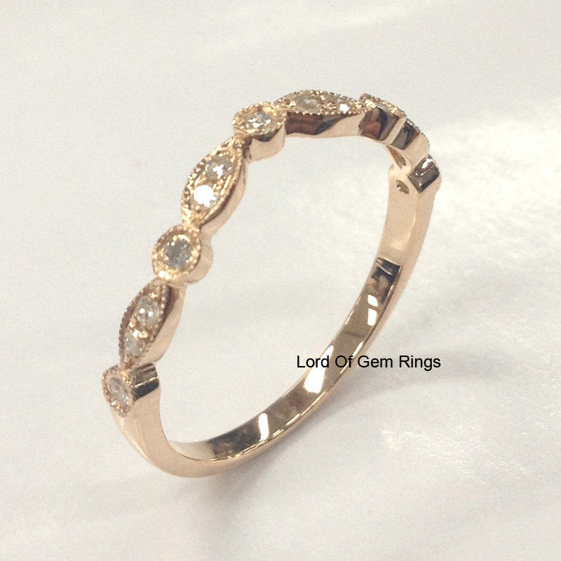 Diamond Wedding Band Half Eternity Anniversary Ring 14K Rose Gold Art Deco Antique - Lord of Gem Rings - 2