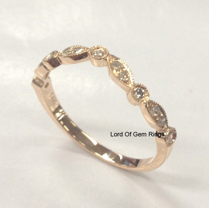 Diamond Wedding Band Half Eternity Anniversary Ring 14K Rose Gold Art Deco Antique - Lord of Gem Rings - 4