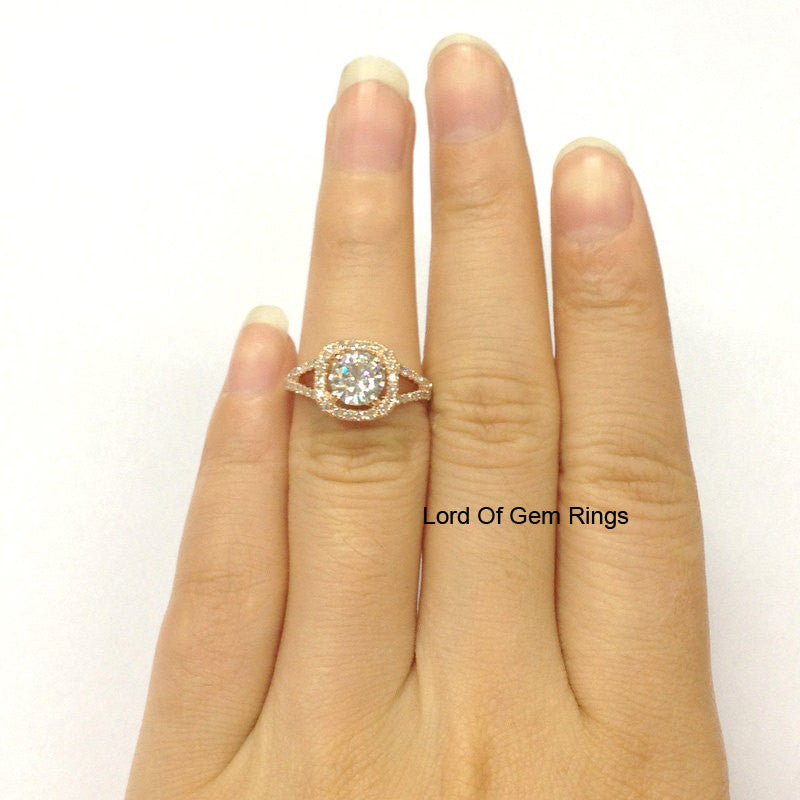 Reserved for  Brittany,Custom Moissanite Engagement Ring Double Halo 14K Yellow gold - Lord of Gem Rings - 2