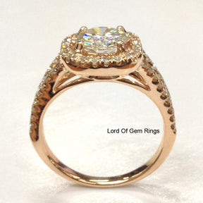 Reserved for  Brittany,Custom Moissanite Engagement Ring Double Halo 14K Yellow gold - Lord of Gem Rings - 4