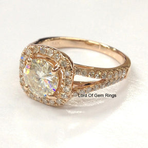 Round Moissanite Engagement Ring Pave Diamond Wedding 14K Rose Gold 6.5mm - Lord of Gem Rings - 3