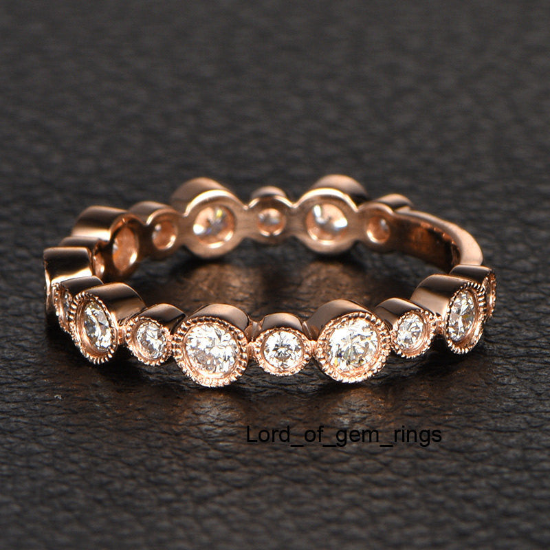 Reserved for nthnpo.efmu1lh   Bezel  Diamond Wedding Eternity Ring 14K Rose Gold Milgrain - Lord of Gem Rings - 2