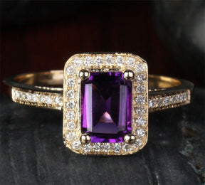 Reserved for ITU Emerald cut Amethyst Engagement Ring 14K Yellow Gold