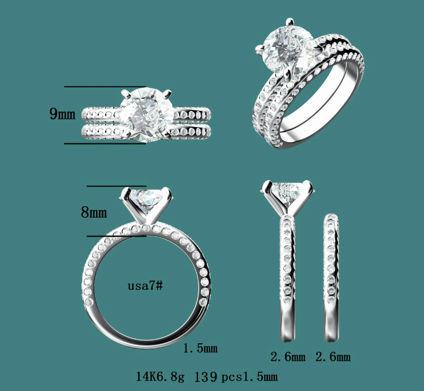 Reserved for Jo 3ct Round Moissanite Wedding Ring Set  SI1 Diamonds 14K Yellow Gold Round 9mm