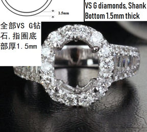 Reserved for Jon VS G Diamond Semi Mount Ring 14K White Gold Baguette diamond shank Oval 10x14mm