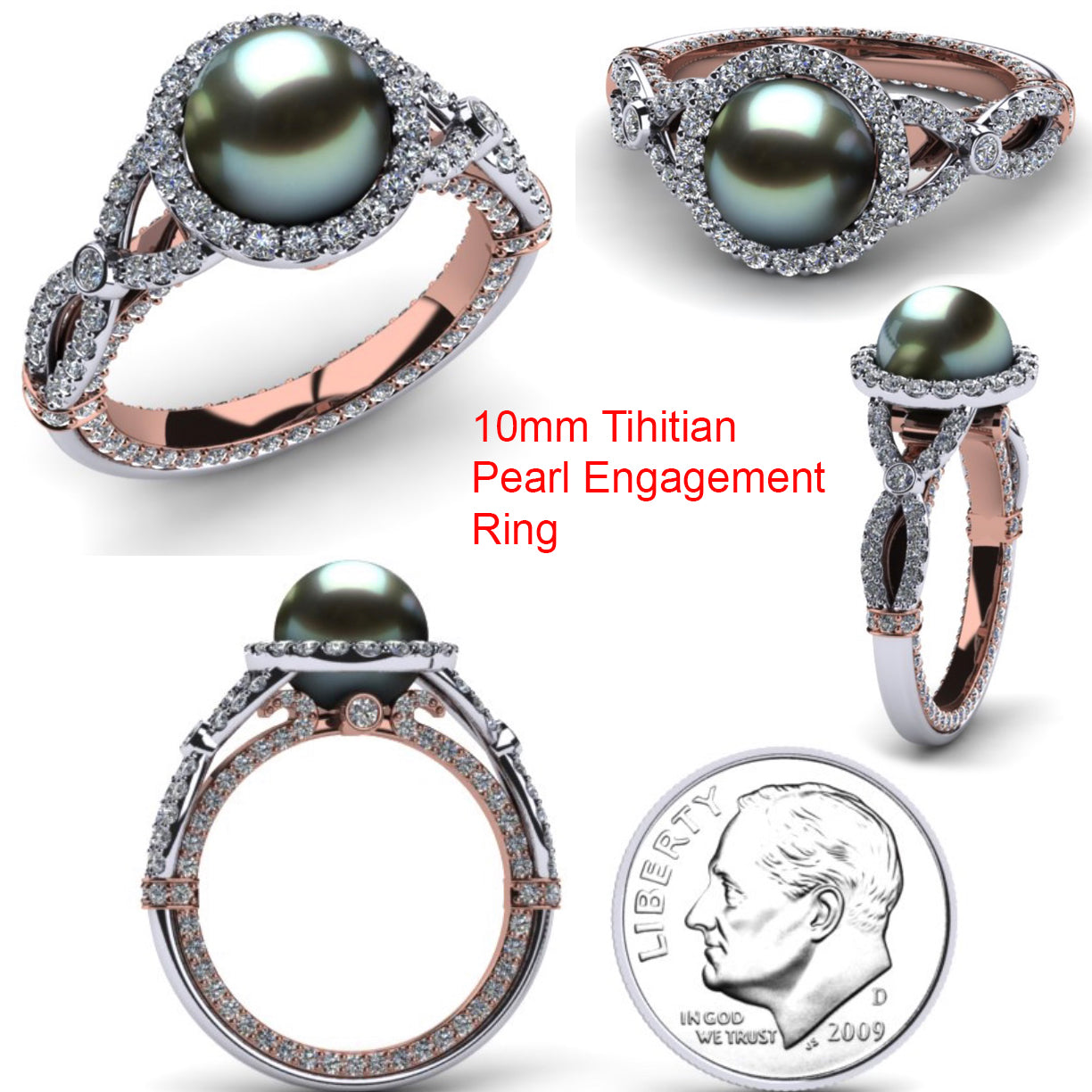 Reserved for Karmen: Custom Tahitian Pearl Engagement Ring Two Tones