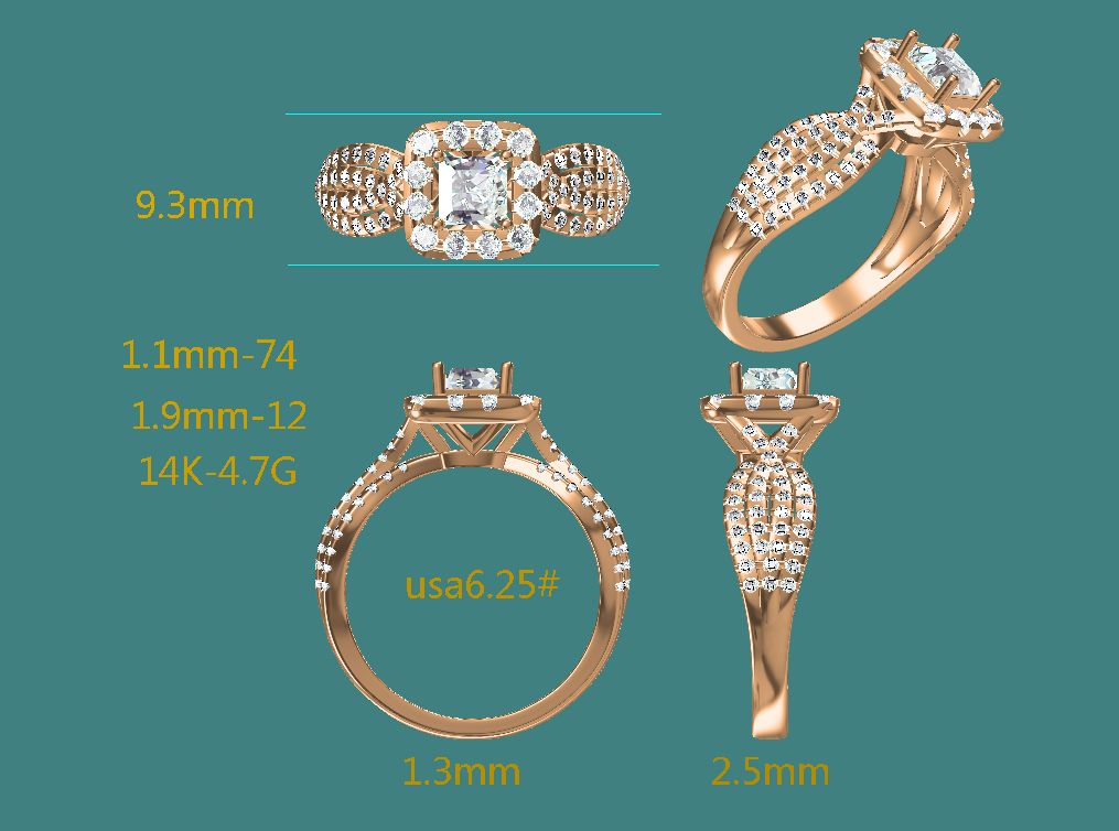 Reserved for KND Diamond Semi Mount Ring Split Shank 14K Rose Gold  Princess 4.5mm