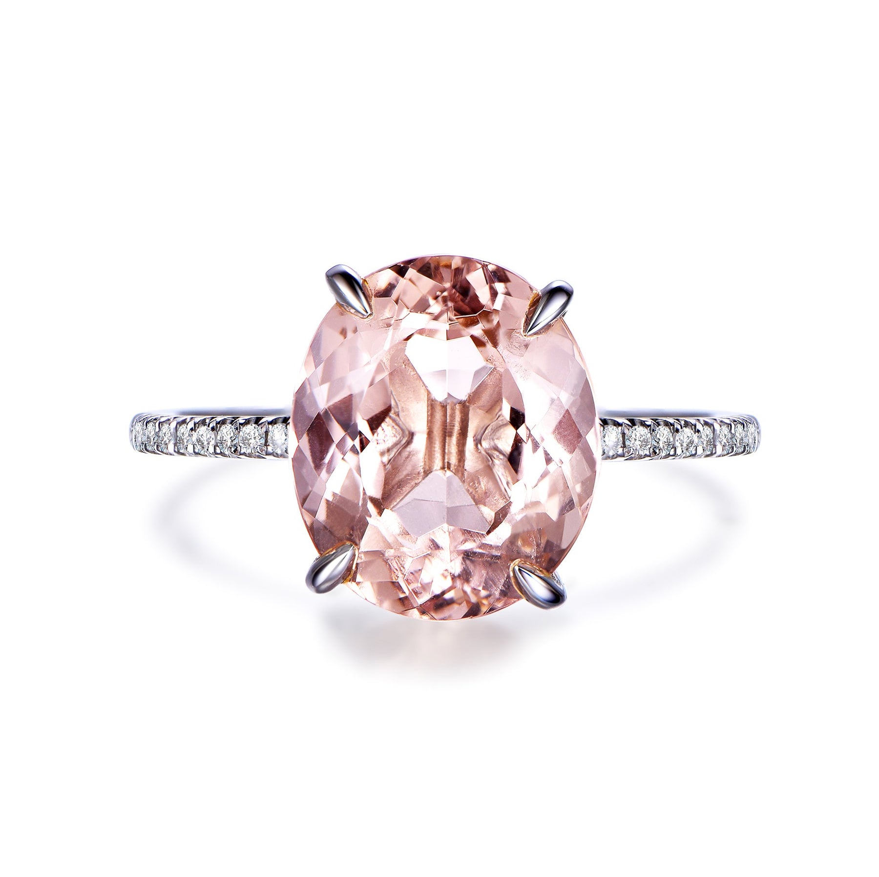 Reserved for GY: Morganite Engagement Ring oval 14K White Gold 9x11mm