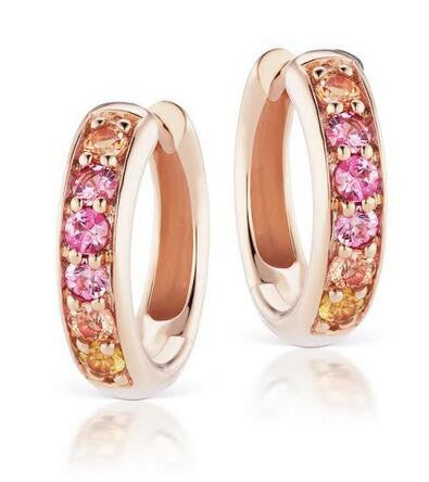 Reserved for Maria  Pink/Yellow Sapphires Earrings hoops 14K Rose Gold