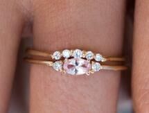 Reserved for Misty,payments, Oval Morganite Ring Bridal Sets Contoured Diamond Wedding Band 14K Gold