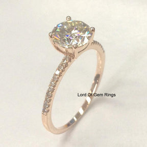 Round Moissanite Diamond Engagement Ring Hidden Halo