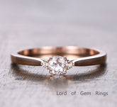 Round Morganite Engagement Ring Moissanite Wedding 14K Rose Gold 5mm - Lord of Gem Rings - 1