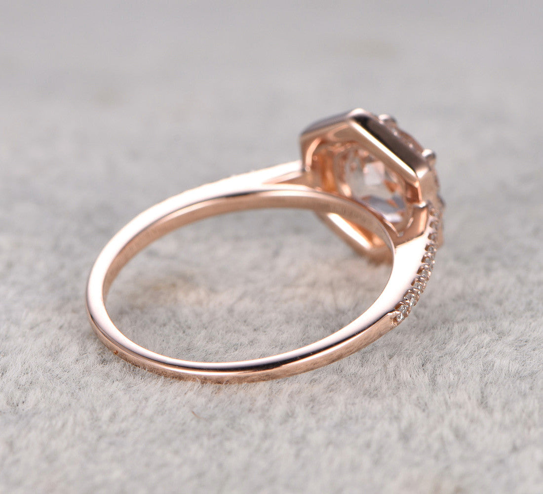 Reserved for GY - Round Aquamarine Engagement Ring Diamond Hexagon Halo 14k White Gold 7mm