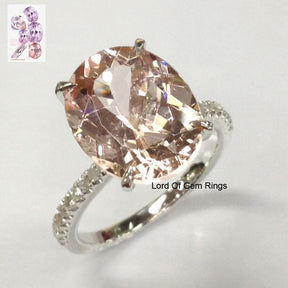 Oval Morganite Engagement Ring Pave  Diamond Wedding 14K White Gold 10x12mm - Lord of Gem Rings - 1