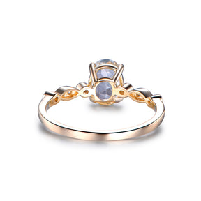 Art Deco Shank Oval White Topaz  Diamond Engagement Ring 14K Gold
