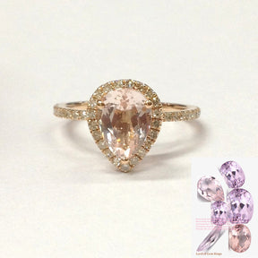 Pear Morganite Engagement Ring Pave Diamond Wedding 14K Rose Gold 6x8mm - Lord of Gem Rings - 1