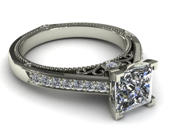 Reserved for rebecca Princess Moissanite Engagement Ring 14K White Gold