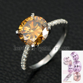 Round Yellow Moissanite Engagement cathedral Ring 14K White Gold 10mm - Lord of Gem Rings - 1
