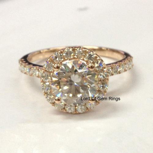 Round Moissanite Ring with Accents Halo