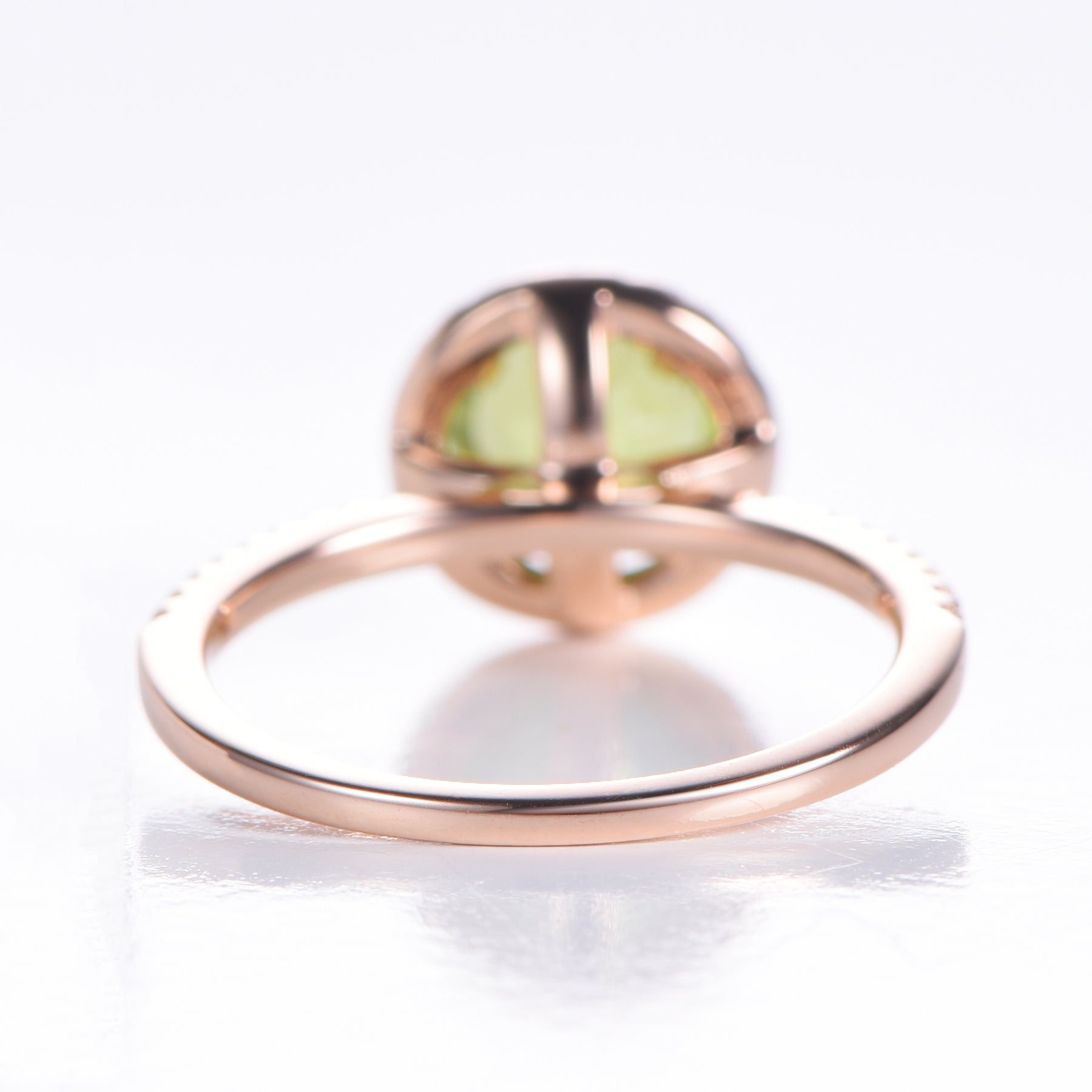 Round Peridot Diamond Halo Engagement Ring 14K Rose Gold