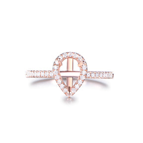 Reserved for AAA - Pear Semi Mount Ring Pave Full Cut  Diamond 14K Rose Gold 5x7mm