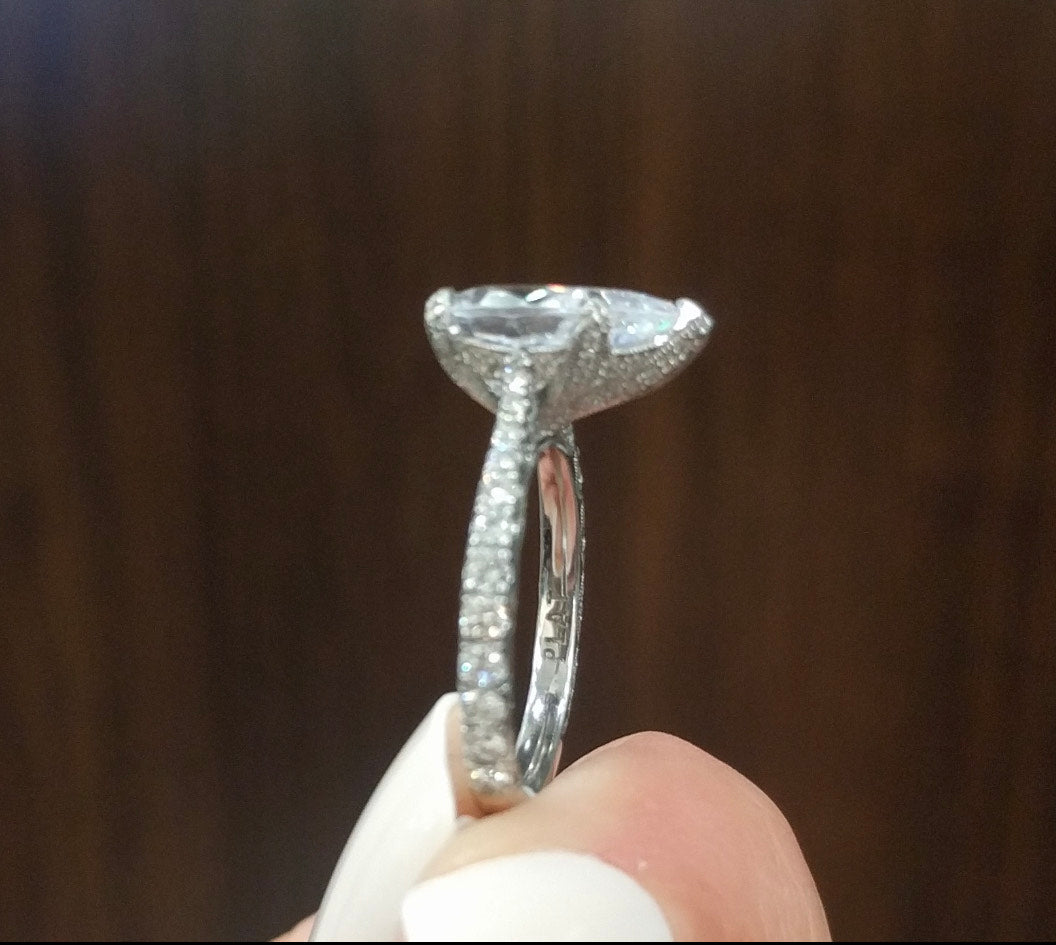 Reserved for KND - Pear Semi Mount Ring Diamond Milgrains Platinum