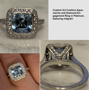 Reserved for Vicky(payments) - 2ct Cushion Aquamarine and Diamond Engagement Ring in Platinum