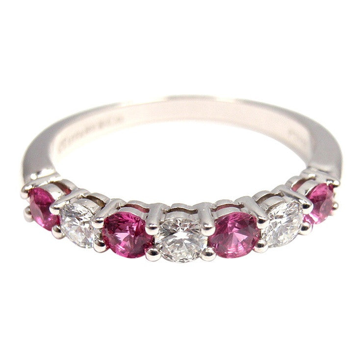 Reserved for Wai, Pink Sapphire and diamond Wedding Band Half Eternity Anniversary Ring - Lord of Gem Rings